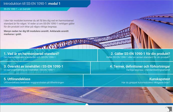Demobild från e-learning kurs om SS-EN 1090-1.